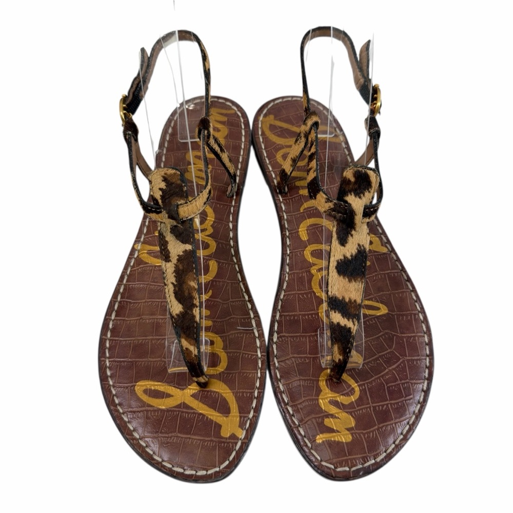 Sam Edelman Gigi Thong Flat Sandals in Leopard Brahma Hair Leather Size 8M - Picture 5 of 16